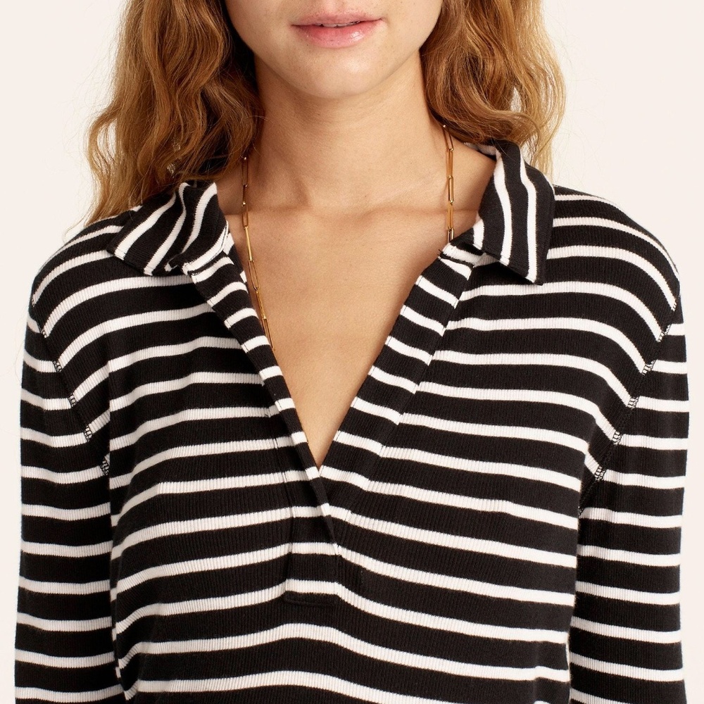 NWT J Crew Ribbed Polo L/S T-shirt Stripe Size L